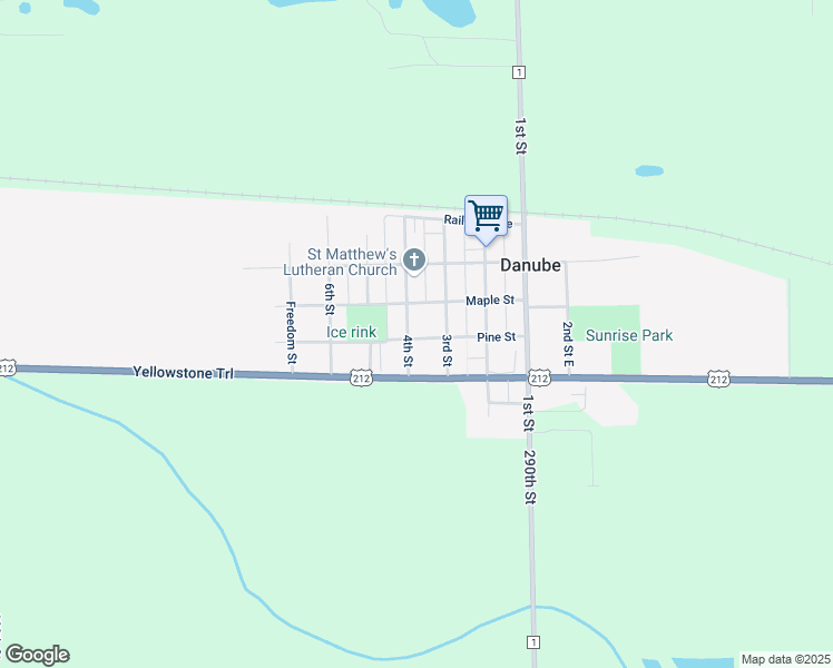 map of restaurants, bars, coffee shops, grocery stores, and more near 200 4th Street in Danube