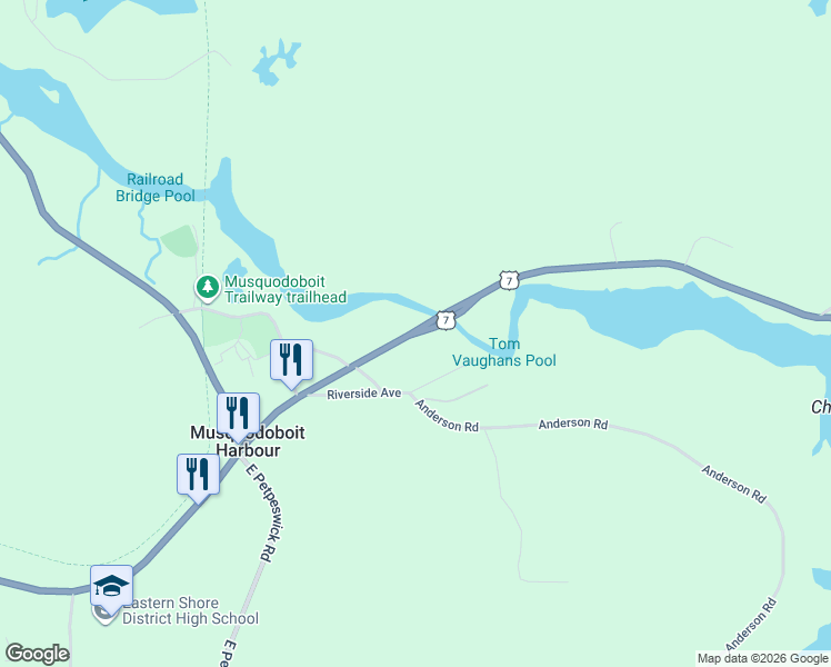 map of restaurants, bars, coffee shops, grocery stores, and more near 7886 Nova Scotia Trunk 7 in Musquodoboit Harbour
