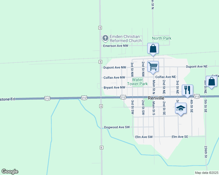 map of restaurants, bars, coffee shops, grocery stores, and more near 511 Bryant Avenue Northwest in Renville