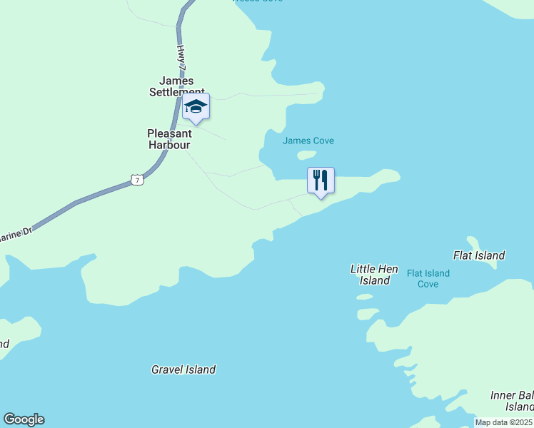 map of restaurants, bars, coffee shops, grocery stores, and more near 100 Lawlors Point Road in Tangier