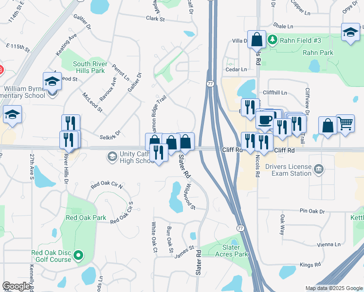 map of restaurants, bars, coffee shops, grocery stores, and more near 4600 Slater Road in Eagan