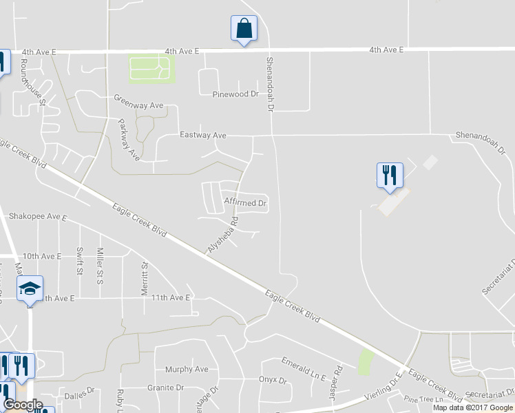 map of restaurants, bars, coffee shops, grocery stores, and more near 2322 Affirmed Drive in Shakopee