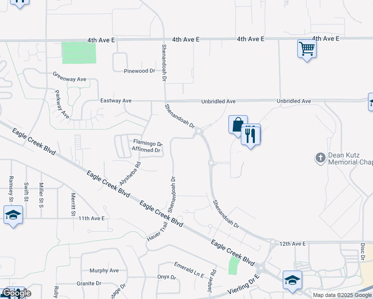 map of restaurants, bars, coffee shops, grocery stores, and more near 2381 Cascade Drive in Shakopee