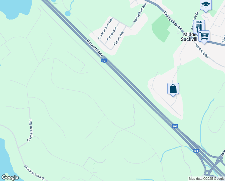 map of restaurants, bars, coffee shops, grocery stores, and more near 71 Porcupine Lane in Middle Sackville