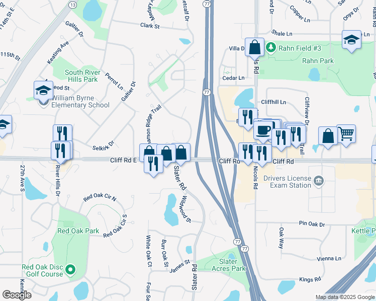 map of restaurants, bars, coffee shops, grocery stores, and more near 4573 Slater Road in Saint Paul