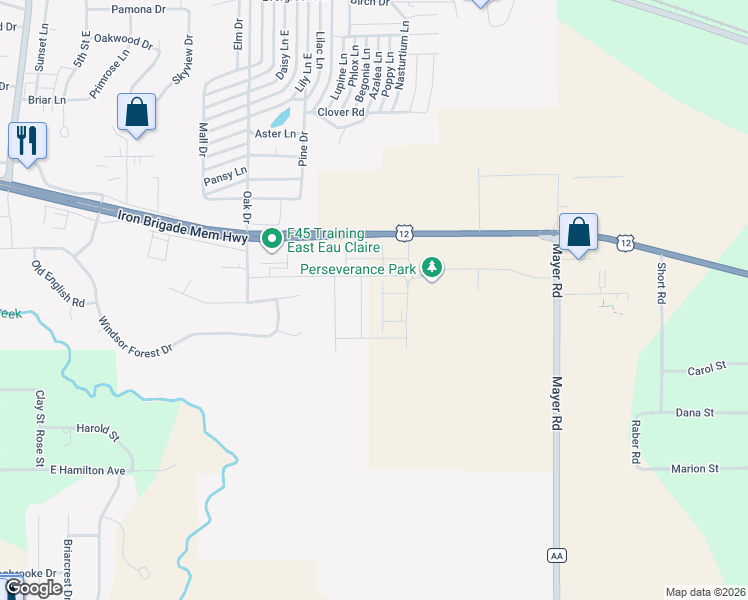 map of restaurants, bars, coffee shops, grocery stores, and more near 6007 U.S. 12 in Eau Claire