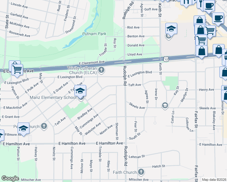 map of restaurants, bars, coffee shops, grocery stores, and more near 1428 Taft Avenue in Eau Claire