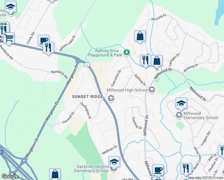 map of restaurants, bars, coffee shops, grocery stores, and more near 116 Fringe Drive in Middle Sackville