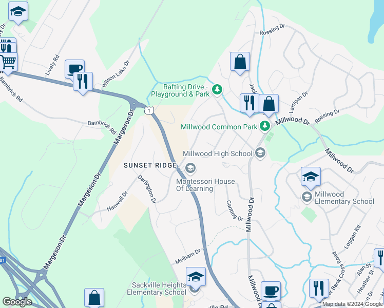 map of restaurants, bars, coffee shops, grocery stores, and more near 116 Fringe Drive in Middle Sackville
