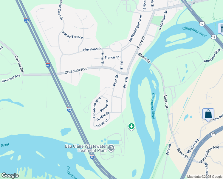 map of restaurants, bars, coffee shops, grocery stores, and more near 708 Plum Street in Eau Claire