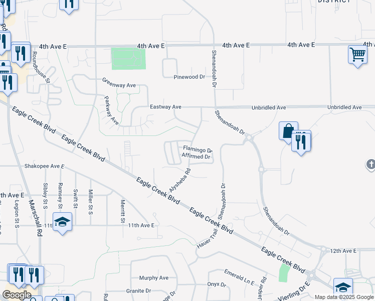 map of restaurants, bars, coffee shops, grocery stores, and more near 2194 Charismatic Drive in Shakopee