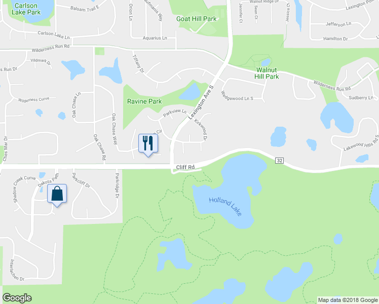 map of restaurants, bars, coffee shops, grocery stores, and more near 4586 Maple Leaf Circle in Eagan