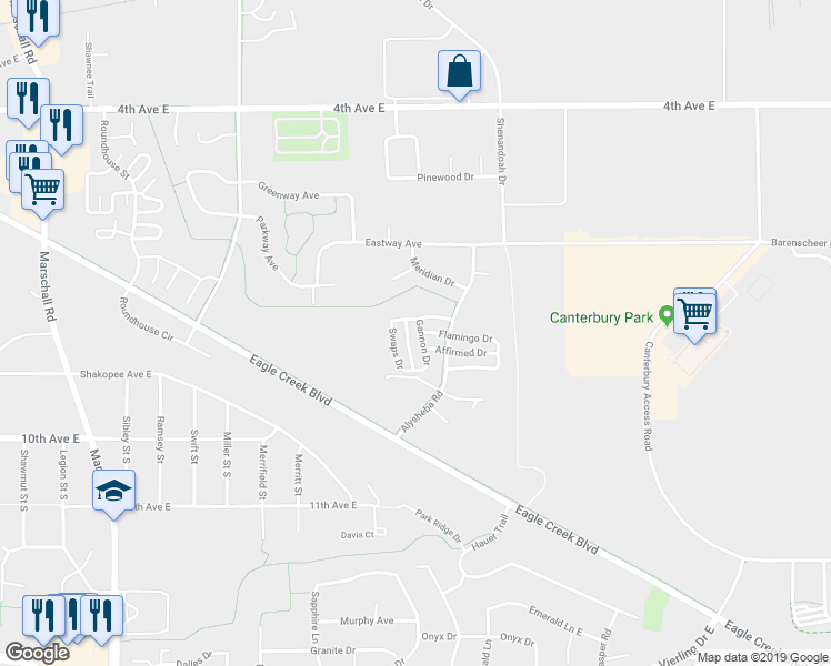map of restaurants, bars, coffee shops, grocery stores, and more near 826 Gannon Drive in Shakopee