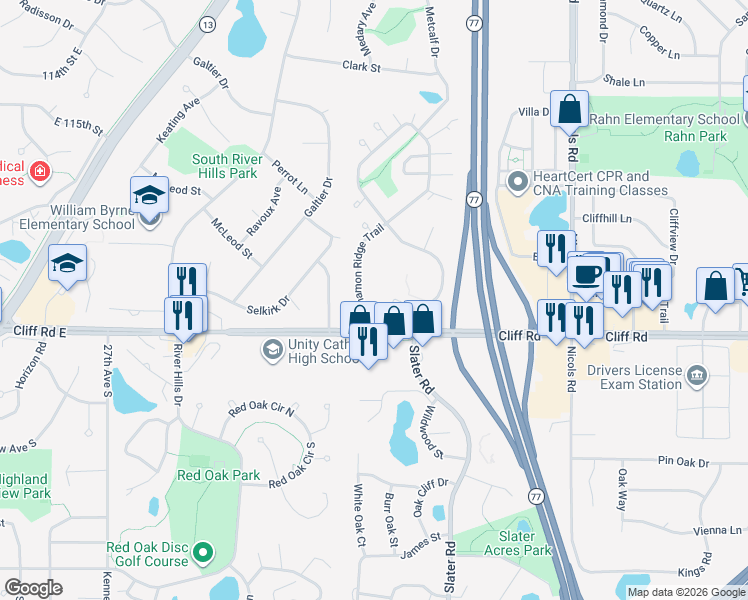 map of restaurants, bars, coffee shops, grocery stores, and more near 4572 Cinnamon Ridge Trail in Eagan