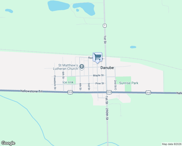 map of restaurants, bars, coffee shops, grocery stores, and more near 304 3rd Street in Danube