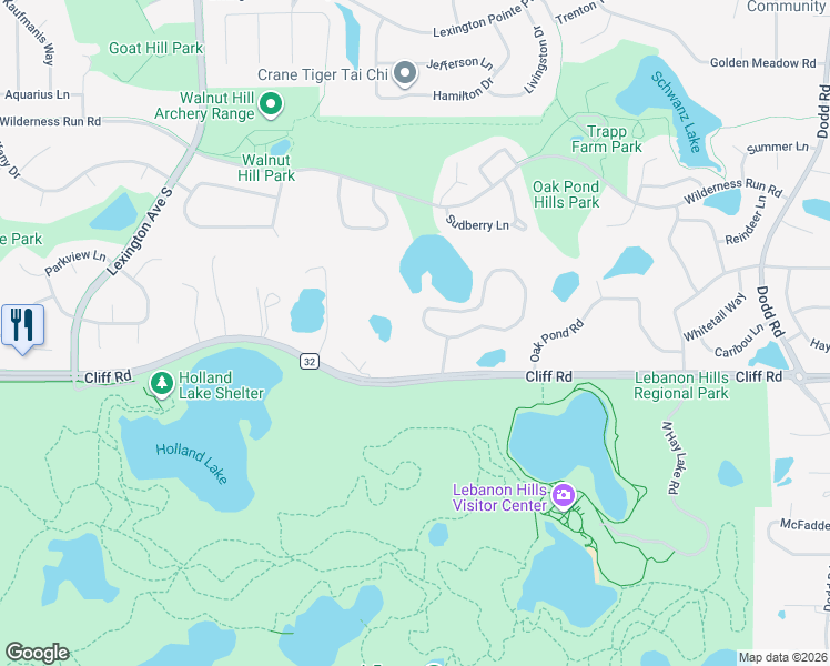 map of restaurants, bars, coffee shops, grocery stores, and more near 910 Lakewood Hills Road North in Eagan