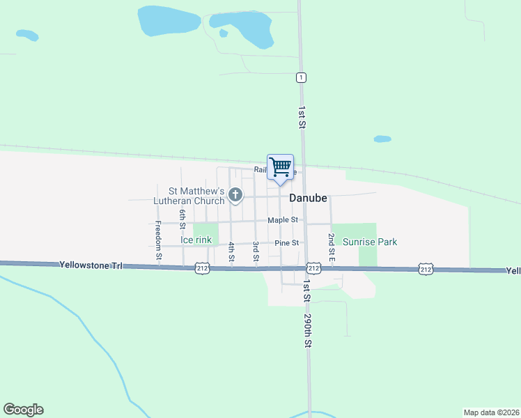 map of restaurants, bars, coffee shops, grocery stores, and more near 304 3rd Street in Danube