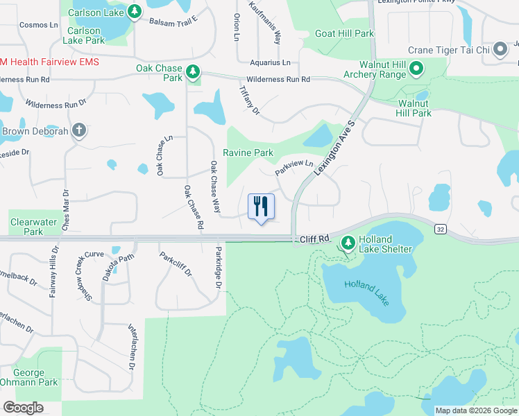 map of restaurants, bars, coffee shops, grocery stores, and more near 4569 Horizon Circle in Eagan