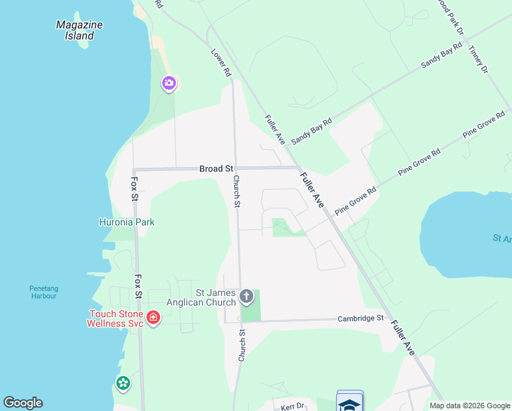 map of restaurants, bars, coffee shops, grocery stores, and more near 263 Church Street in Penetanguishene