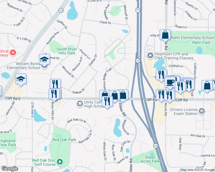 map of restaurants, bars, coffee shops, grocery stores, and more near 4572 Cinnamon Ridge Trail in Eagan