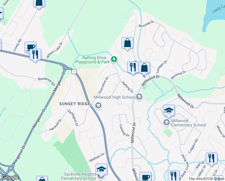 map of restaurants, bars, coffee shops, grocery stores, and more near 3 Uprange Court in Middle Sackville