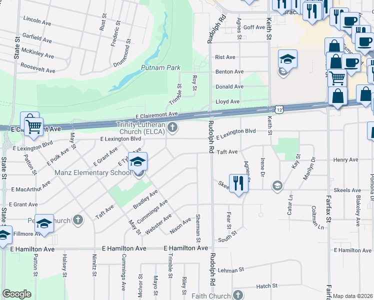 map of restaurants, bars, coffee shops, grocery stores, and more near 1428 Taft Avenue in Eau Claire