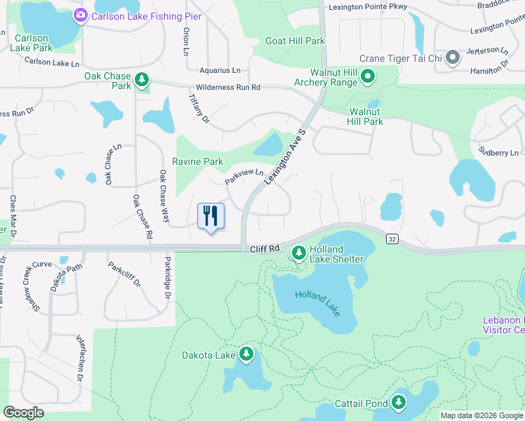 map of restaurants, bars, coffee shops, grocery stores, and more near 4575 Maple Leaf Circle in Eagan