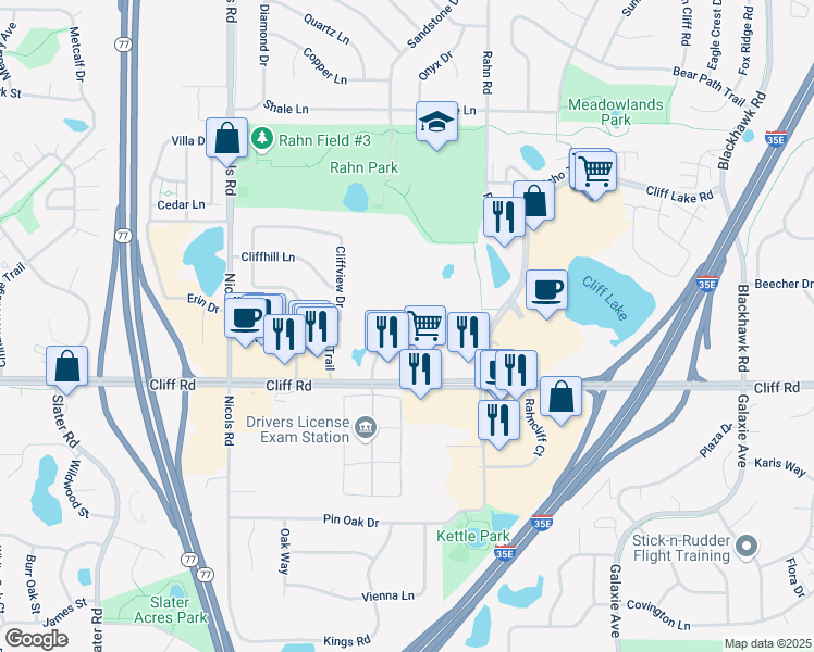 map of restaurants, bars, coffee shops, grocery stores, and more near 2061 Park Center Drive in Eagan