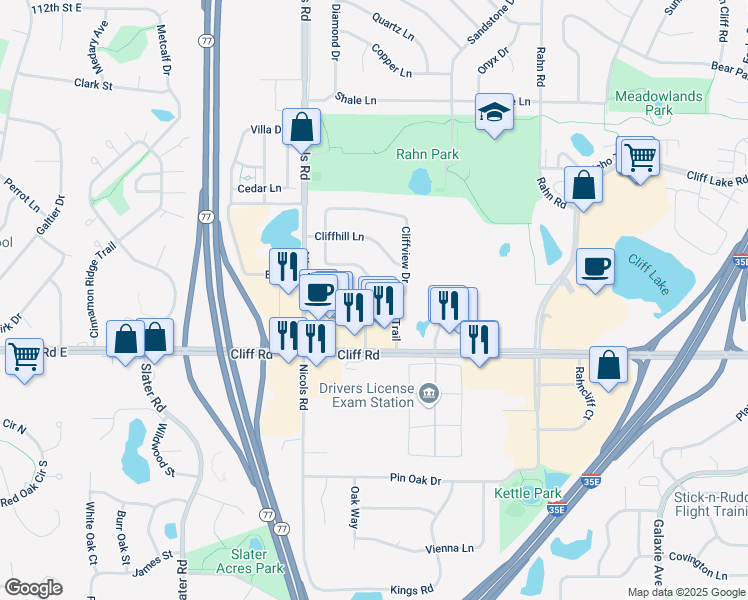 map of restaurants, bars, coffee shops, grocery stores, and more near 4565 Scott Trail in Eagan