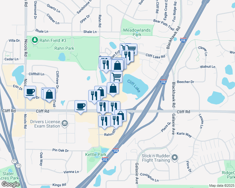 map of restaurants, bars, coffee shops, grocery stores, and more near 2000 Cliff Lake Road in Eagan