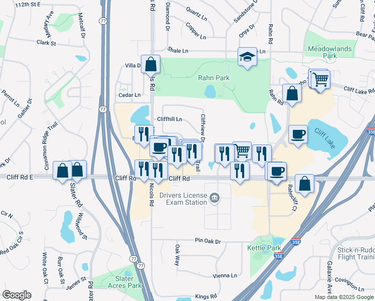 map of restaurants, bars, coffee shops, grocery stores, and more near 4565 Scott Trail in Eagan