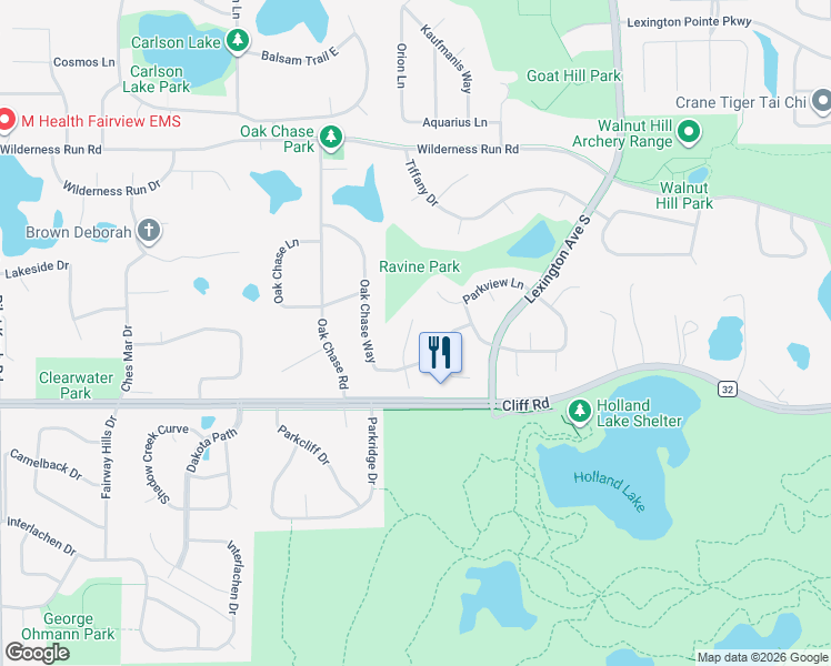 map of restaurants, bars, coffee shops, grocery stores, and more near 4569 Horizon Circle in Eagan