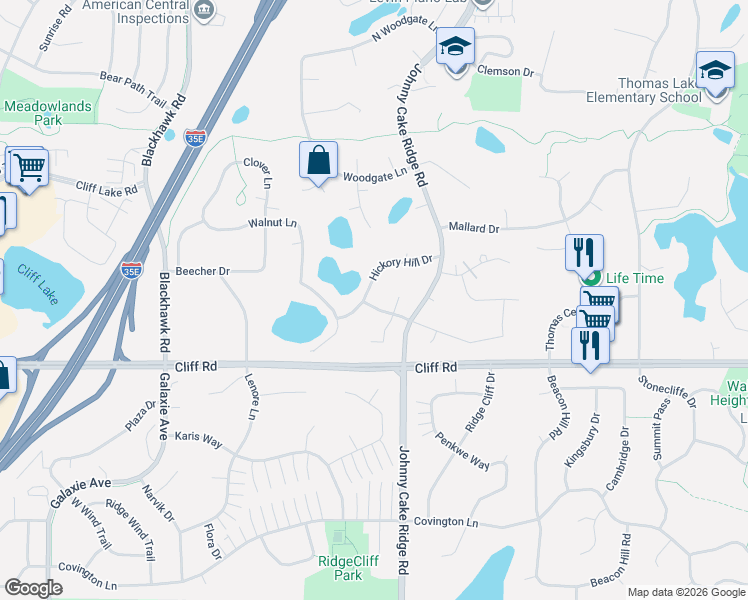 map of restaurants, bars, coffee shops, grocery stores, and more near 1736 Walnut Lane in Eagan