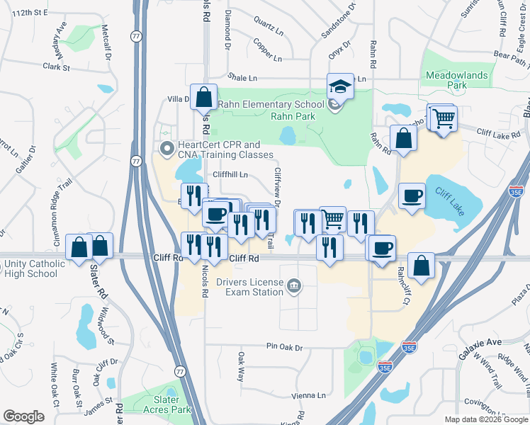 map of restaurants, bars, coffee shops, grocery stores, and more near 4565 Scott Trail in Eagan