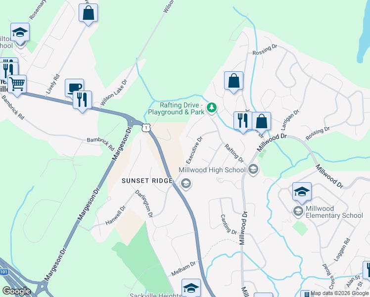 map of restaurants, bars, coffee shops, grocery stores, and more near 80 Executive Drive in Middle Sackville