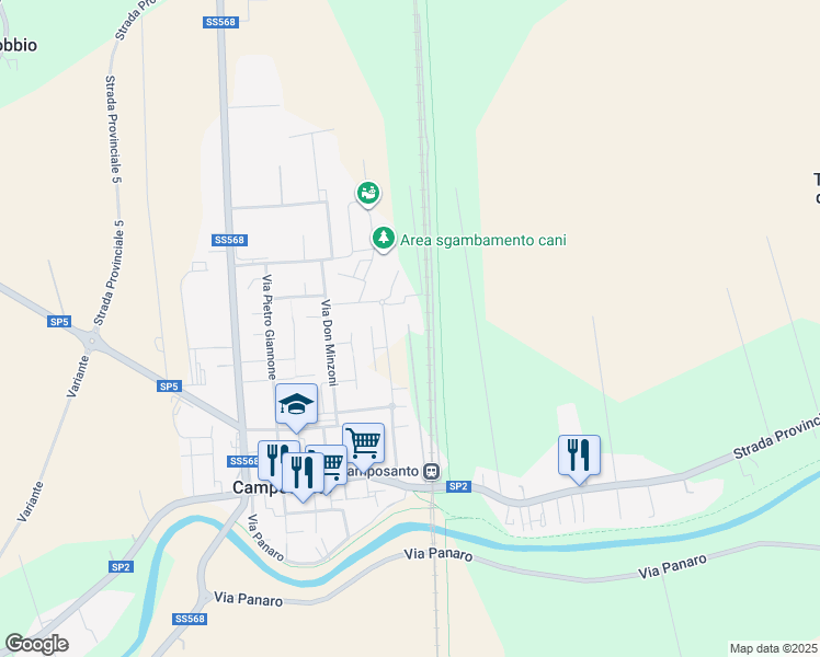 map of restaurants, bars, coffee shops, grocery stores, and more near 47 Via G. Marconi in Camposanto