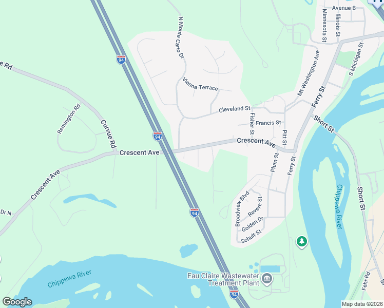 map of restaurants, bars, coffee shops, grocery stores, and more near 2208 Crescent Avenue in Eau Claire