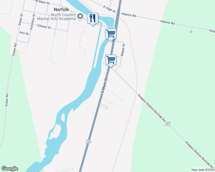 map of restaurants, bars, coffee shops, grocery stores, and more near 45 S Main St in Norfolk