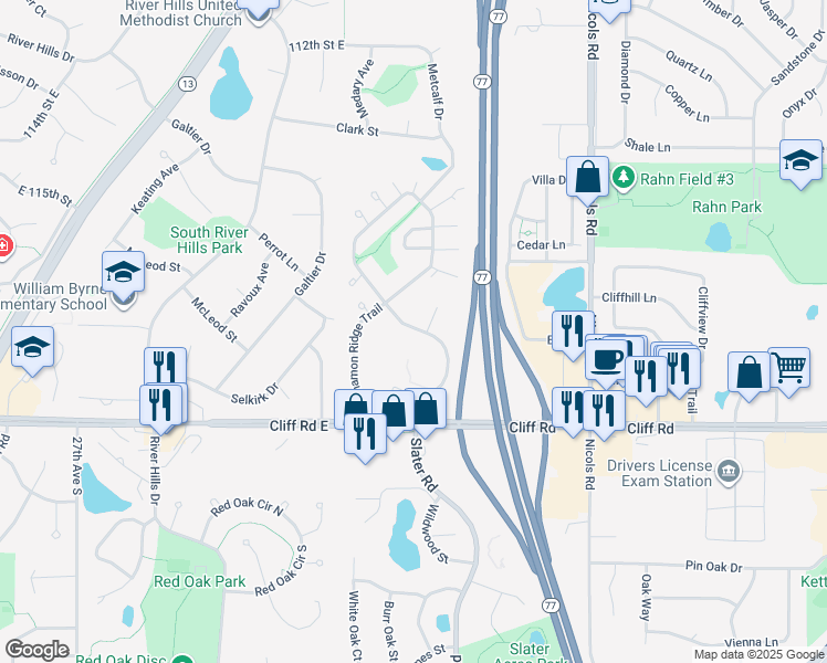 map of restaurants, bars, coffee shops, grocery stores, and more near 4545 Slater Road in Saint Paul
