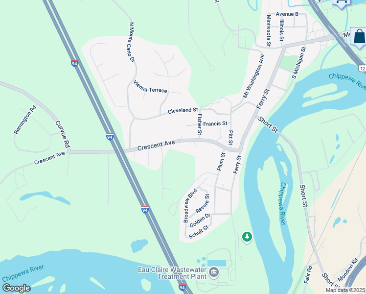 map of restaurants, bars, coffee shops, grocery stores, and more near 2041 Crescent Avenue in Eau Claire