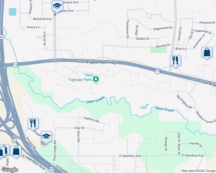 map of restaurants, bars, coffee shops, grocery stores, and more near 1885 Whistling Straits Drive in Altoona