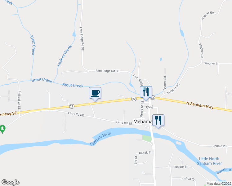 map of restaurants, bars, coffee shops, grocery stores, and more near 11193 Kathy Lane Southeast in Stayton