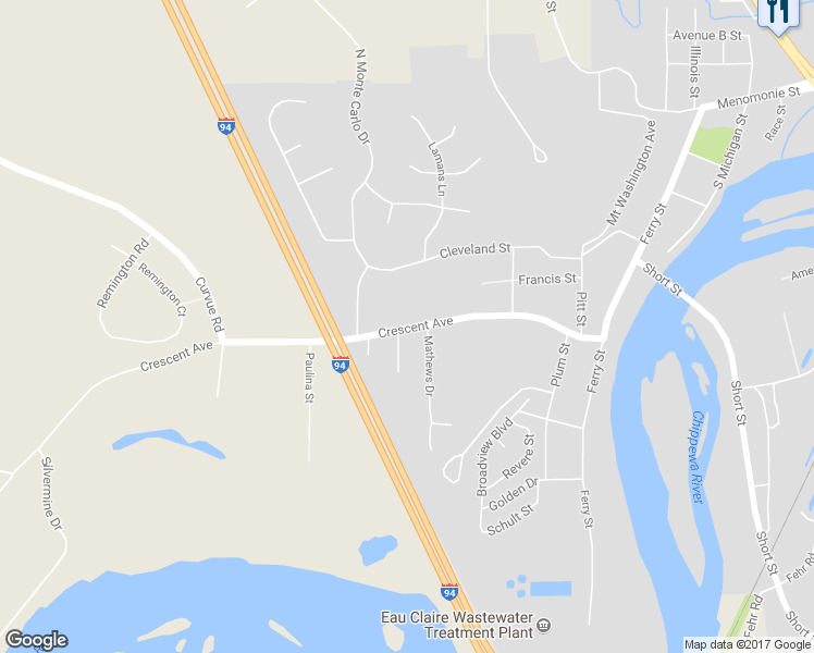 map of restaurants, bars, coffee shops, grocery stores, and more near 2208 Crescent Avenue in Eau Claire