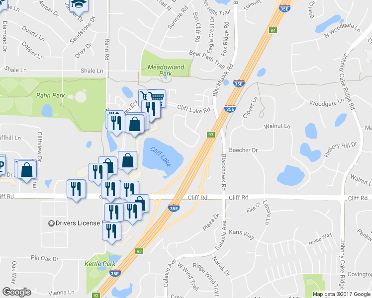 map of restaurants, bars, coffee shops, grocery stores, and more near 4448 Lakeshore Terrace in Eagan