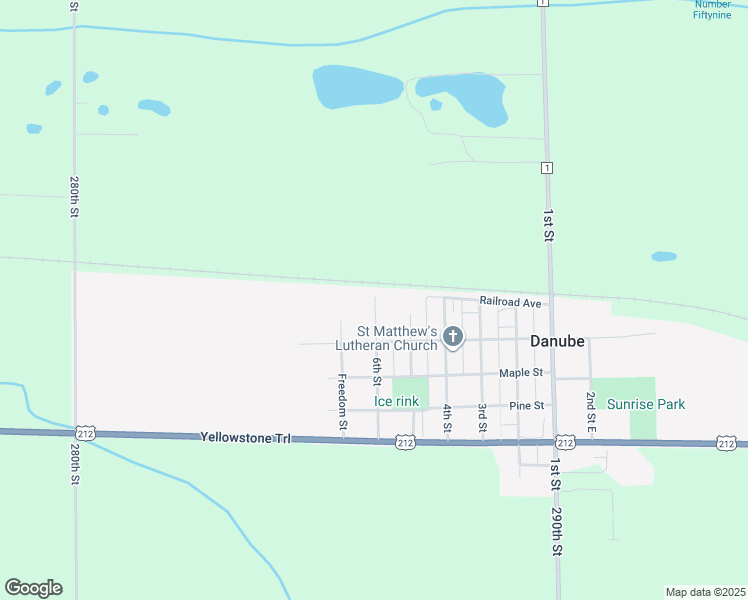 map of restaurants, bars, coffee shops, grocery stores, and more near 403 6th Street in Danube