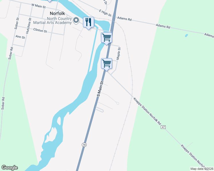 map of restaurants, bars, coffee shops, grocery stores, and more near 45 S Main St in Norfolk