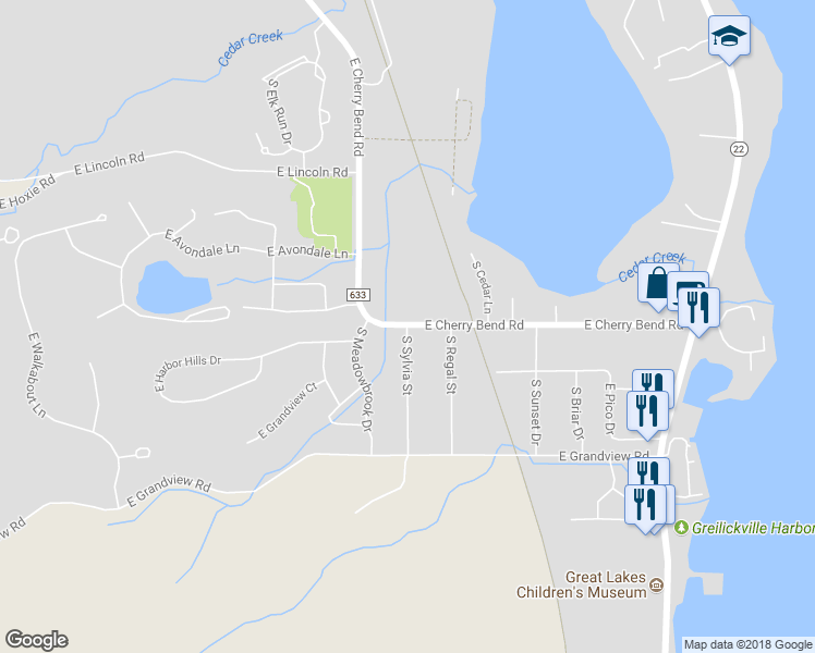 map of restaurants, bars, coffee shops, grocery stores, and more near 12700 South Sylvia Street in Traverse City