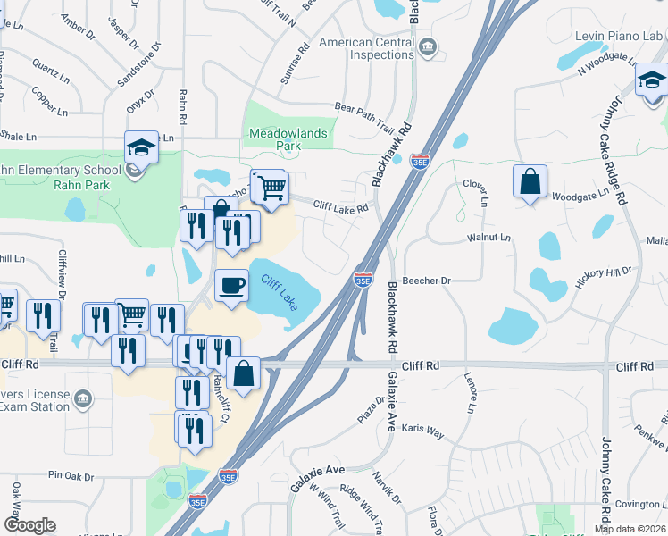 map of restaurants, bars, coffee shops, grocery stores, and more near 4448 Lakeshore Terrace in Eagan