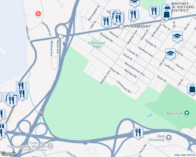 map of restaurants, bars, coffee shops, grocery stores, and more near 2-50 New York Street in Bangor