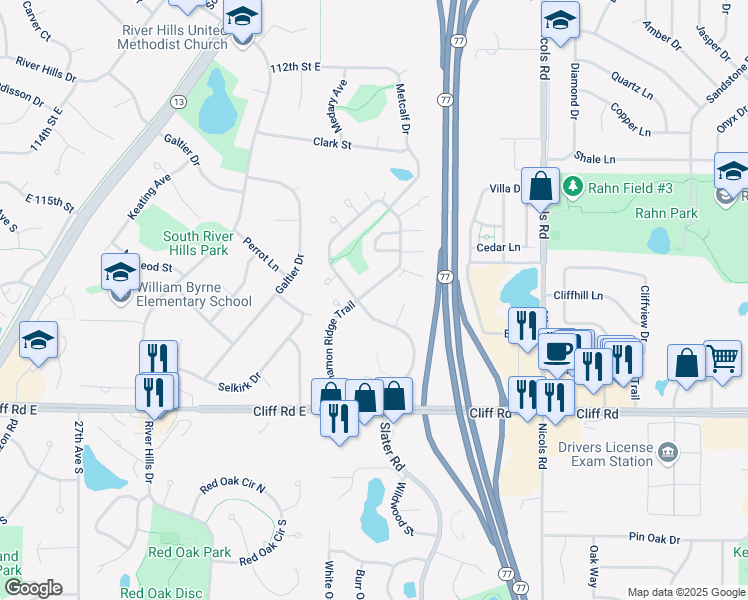 map of restaurants, bars, coffee shops, grocery stores, and more near 4518 Cinnamon Ridge Trail in Eagan